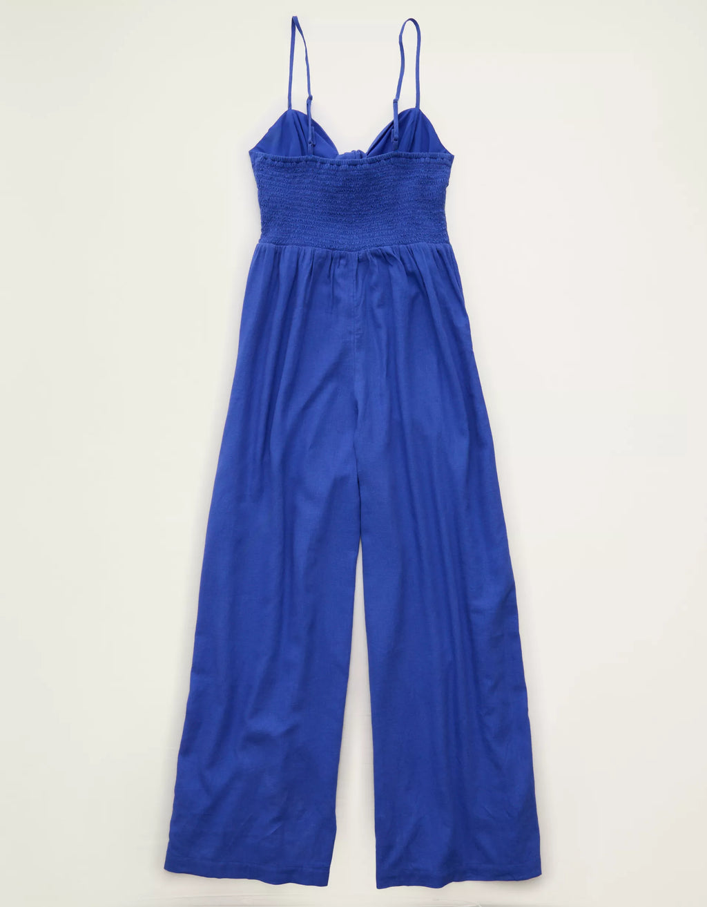 Sweetheart Tie‑Front Smocked Wide‑Leg Jumpsuit