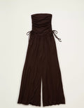 Strapless Ruched Side‑Tie Knit Wide‑Leg Jumpsuit