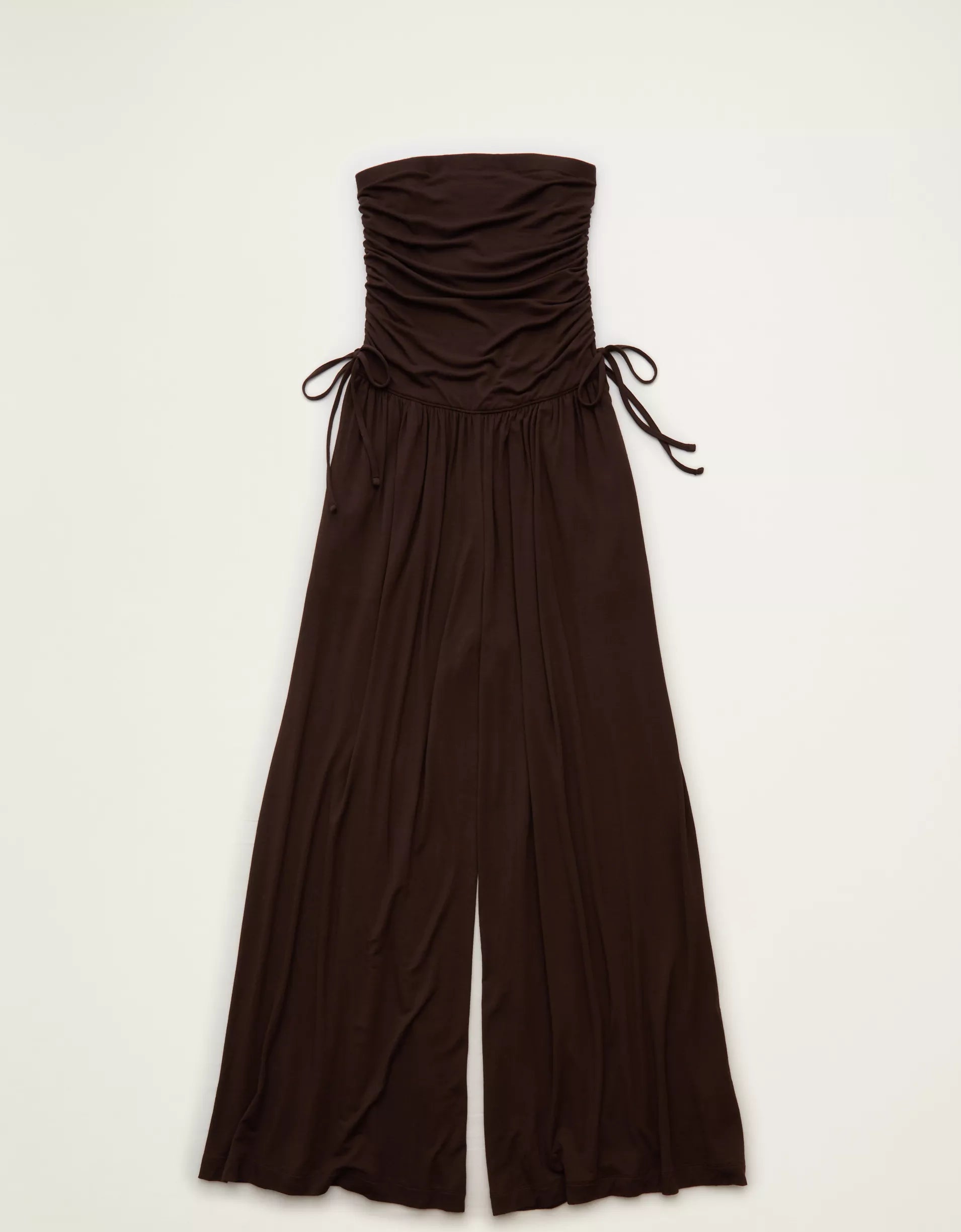 Strapless Ruched Side‑Tie Knit Wide‑Leg Jumpsuit