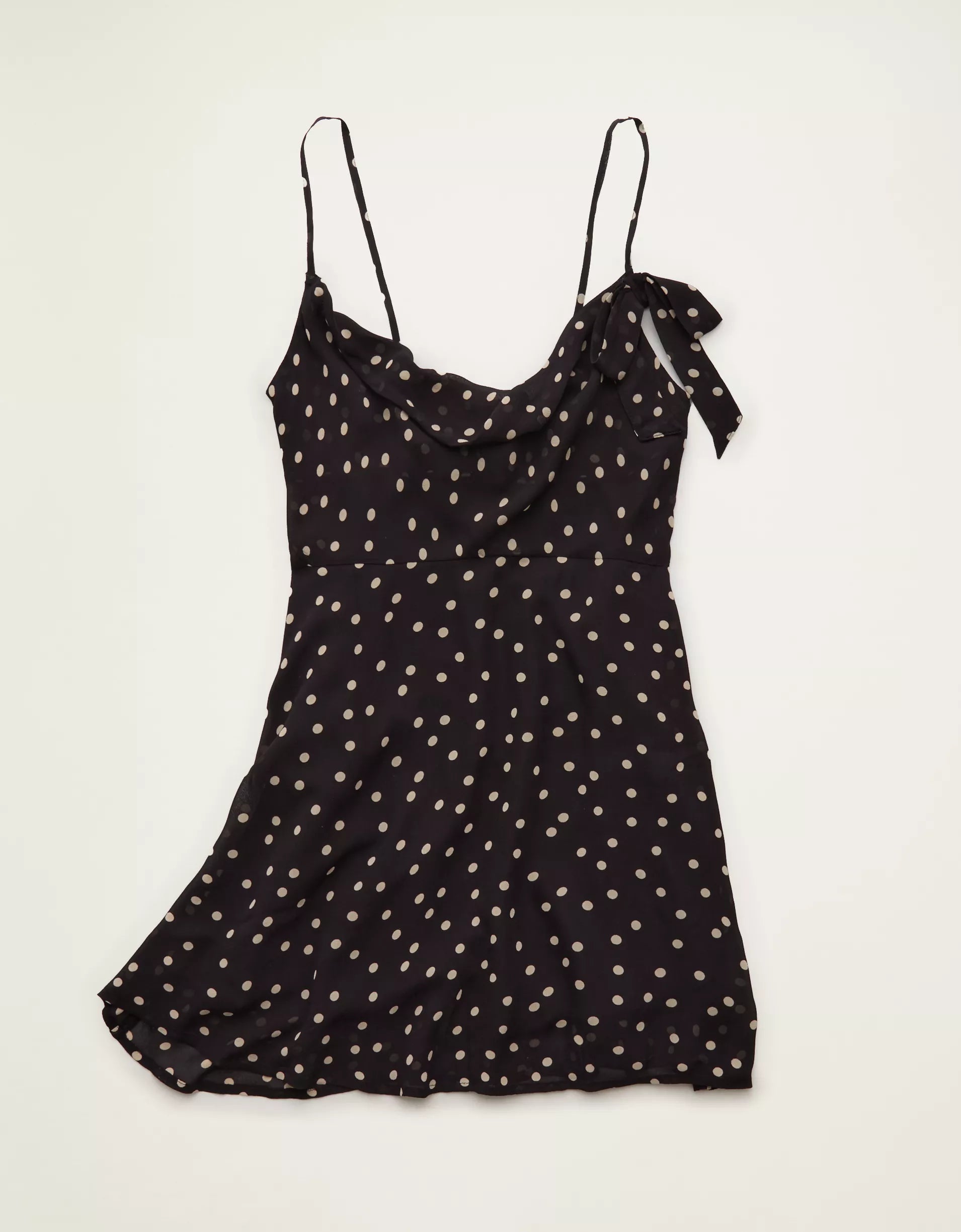 Cowl Neck Thin Strap Polka Dot Mini Dress