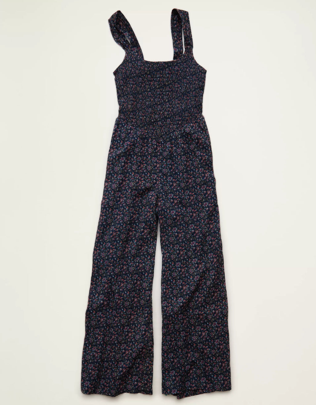 Ditsy Floral Smocked Wide‑Leg Sleeveless Jumpsuit