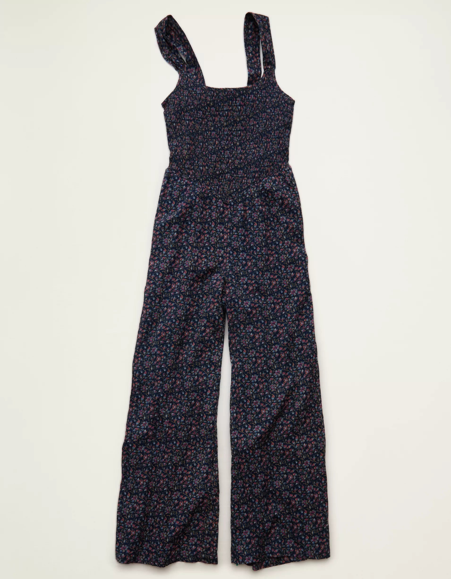 Ditsy Floral Smocked Wide‑Leg Sleeveless Jumpsuit