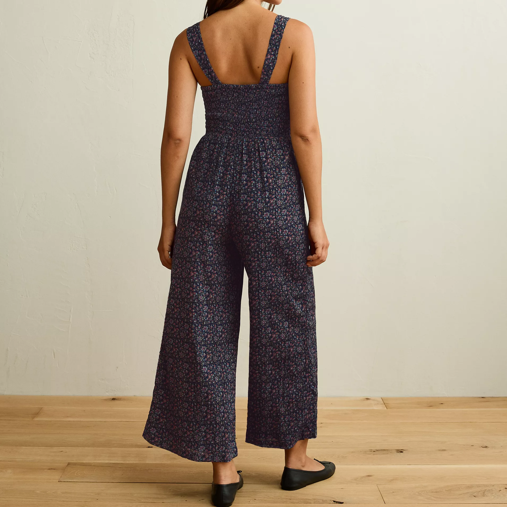 Ditsy Floral Smocked Wide‑Leg Sleeveless Jumpsuit